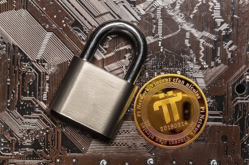 Padlock and pi coin